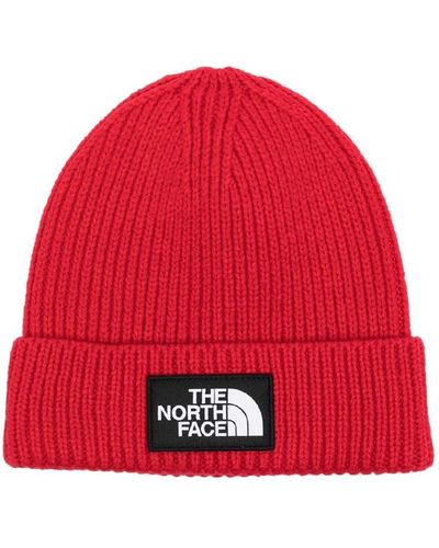 The North Face Box Logo-patch Ribbed Beanie - Red