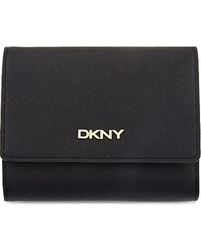 DKNY Small Saffiano Leather Trifold Wallet - Black