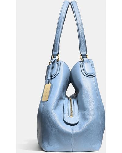 COACH Embossed Horse And Carriage Edie Shoulder Bag In Pebbled Leather - Blue