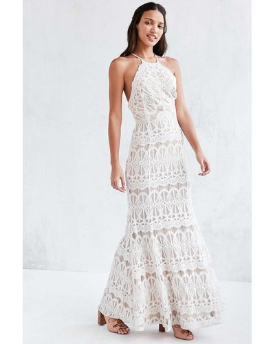 Glamorous Lace Halter Maxi Dress - White