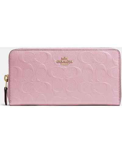 COACH Accordion Zip Wallet In Signature Embossed Leather - Pink