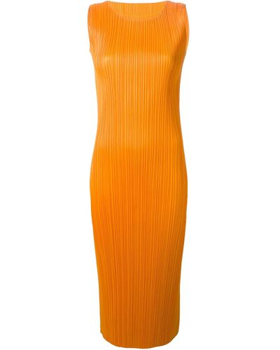 Pleats Please Issey Miyake Sleeveless Pleated Dress - Orange