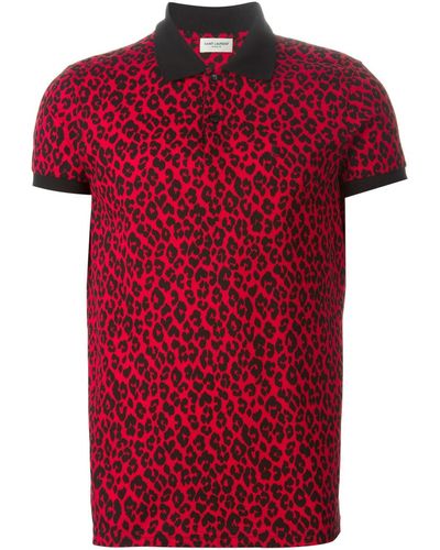 Saint Laurent Leopard-Print Cotton Polo Shirt - Red