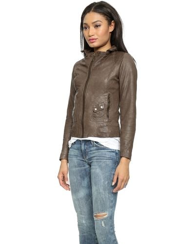 Doma Leather Leather Moto Jacket With Detachable Hood - Coco - Brown