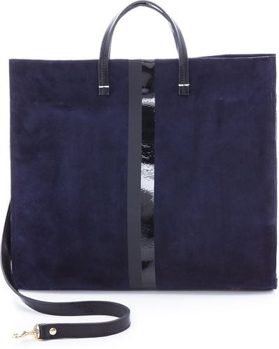 Clare V. Simple Tote - Navy Suede With Black - Blue