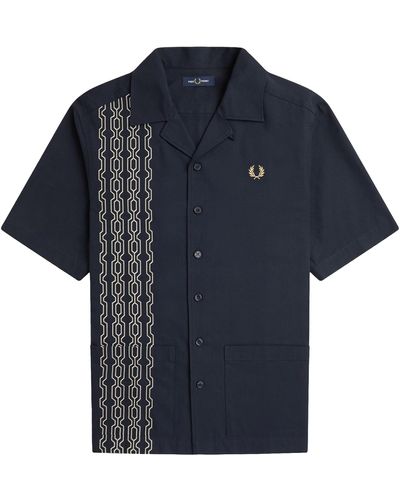 Fred Perry Embroidered Revere Collar Shirt - Blue