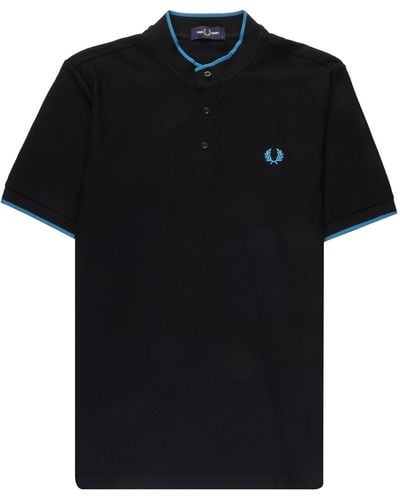 Fred Perry Woven Mesh Henley Polo Shirt - Black