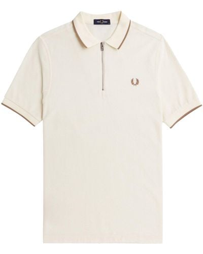 Fred Perry Crepe Pique Zip Neck Polo Shirt - Natural