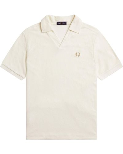 Fred Perry Open Collar Towelling Polo Shirt - Natural