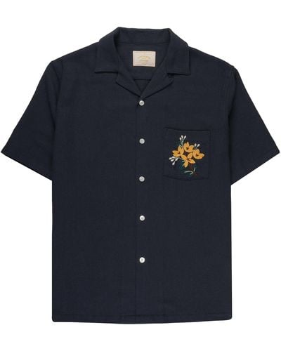 Portuguese Flannel Pique Embroidered Shirt - Blue