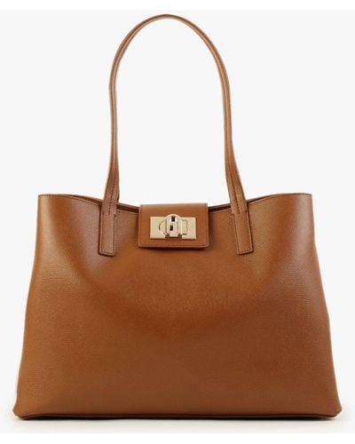 Furla Ares Working Cognac Leather Tote Bag - Brown