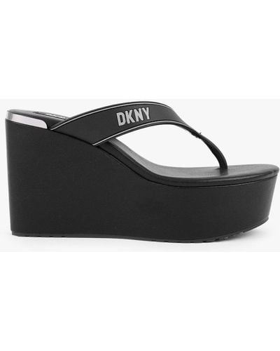 DKNY Trina Black Wedge Toe Post Sandals