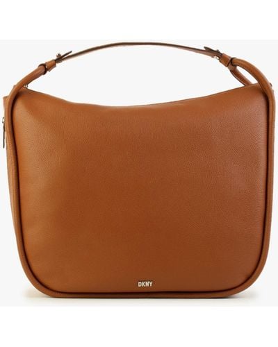 DKNY Phoebe Caramel Leather Pebbled Hobo Bag - Brown