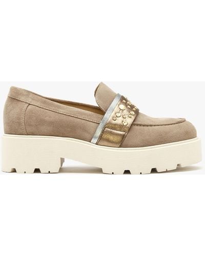 Daniel Tia Beige Suede Embellished Chunky Loafers - Natural
