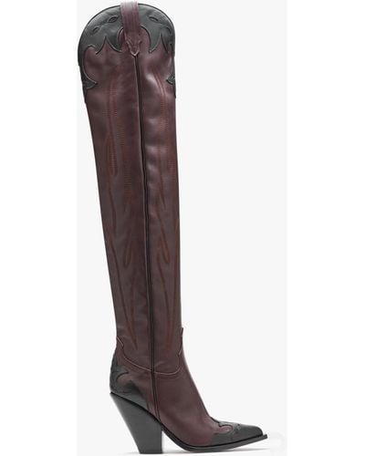 Sonora Boots Melrose Black & Burgundy Leather Western Over The Knee Boots - Brown
