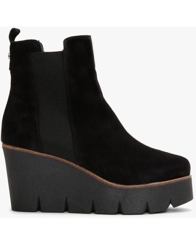 Alpe Alpaca Black Suede Wedge Ankle Boots