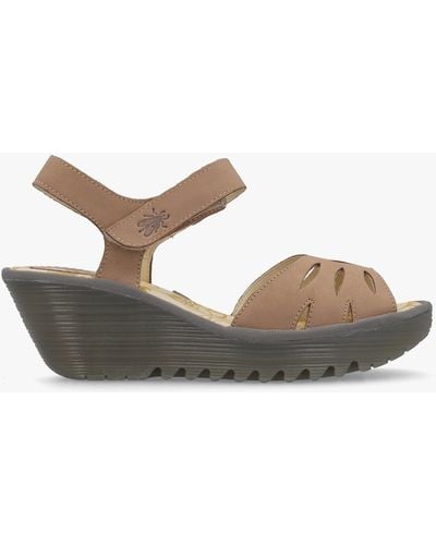 Fly London Yazi Taupe Leather Wedge Sandals - Multicolour