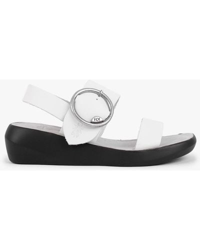 Fly London Bani Off White Leather Big Buckle Sandals