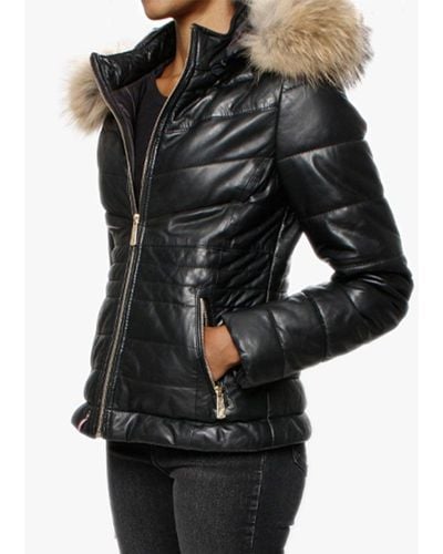 Oakwood Jam Black Leather Fur Trim Hooded Jacket