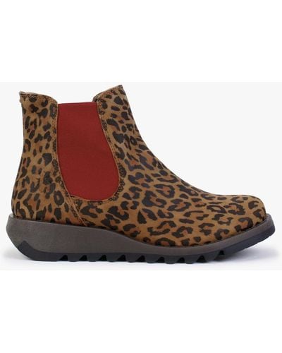Fly London Salv Cheetah Leather Wedge Chelsea Boots - Brown