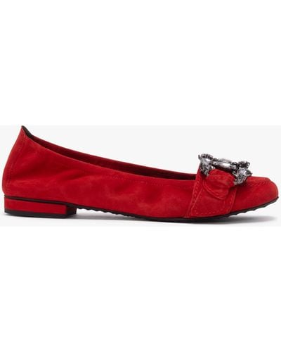 Kennel & Schmenger Malu Jewel Embellished Rosso Smoke Suede Court Shoes - Red