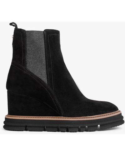 Alpe Fondant Black Suede Wedge Ankle Boots