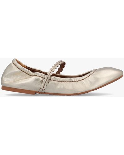 See By Chloé Kaddy Light Gold Leather Flat Mary Janes - White