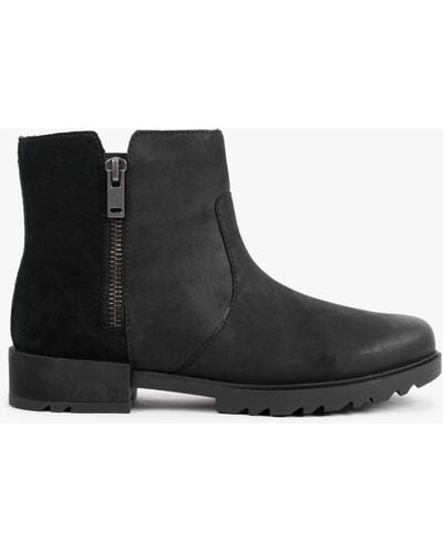 Sorel Emelie Ii Zip Black Sea Salt Leather Waterproof Ankle Boots