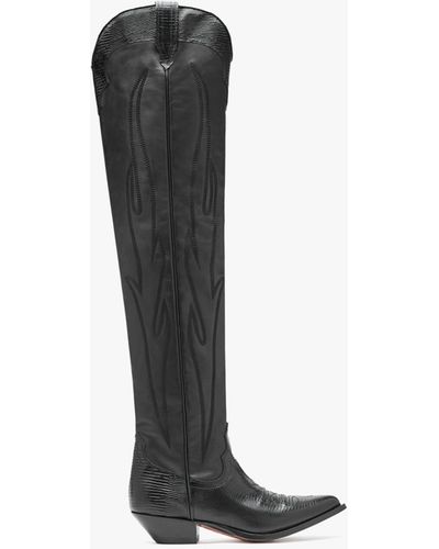 Sonora Boots Hermosa Maxi Flower Black Leather Western Over The Knee Boots