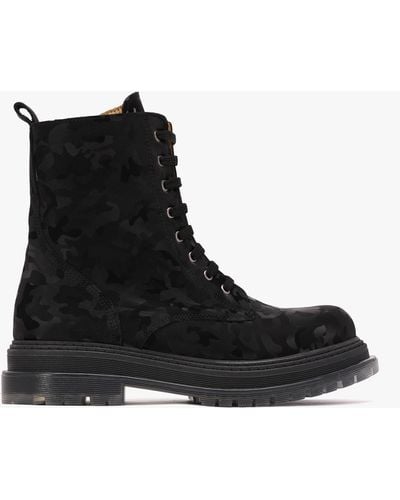 Daniel Rammie Black Leather Camo Ankle Boots