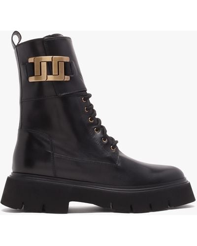 Luca Grossi Black Leather Chunky Tall Biker Boots