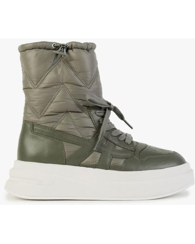 Ash Indigo Leaf Puffy Quilted Sneaker Boots - Green