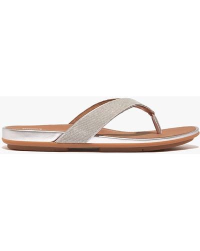 Fitflop Gracie Shimmerlux Silver Flip Flops - White