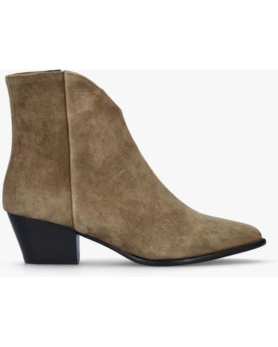 DONNA LEI Branwell Khaki Suede Western Ankle Boots - Brown