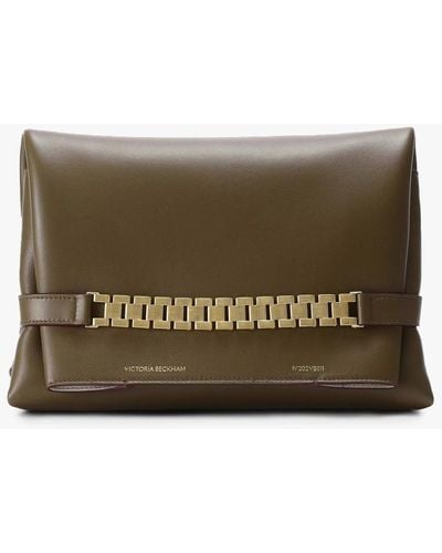 Victoria Beckham Chain Pouch With Strap Khaki Leather Shoulder Bag - Metallic