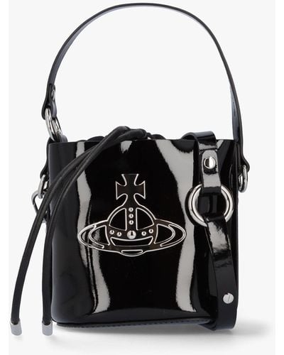 Vivienne Westwood Daisy Black Patent Leather Drawstring Bucket Bag