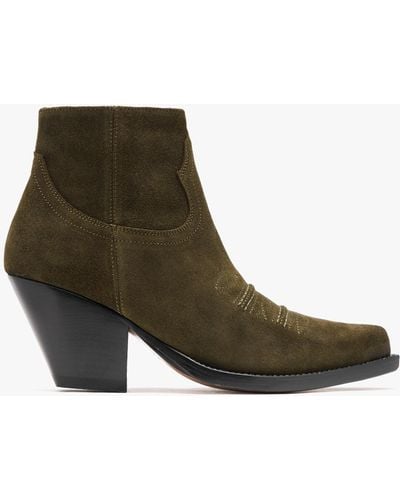 Sonora Boots Jalapeno Max Flower Khaki Suede Western Ankle Boots - Green