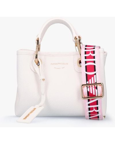 Emporio Armani White Pebbled Logo Strap Tote Bag - Pink
