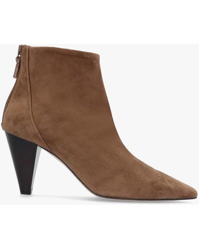 Daniel Serin Taupe Suede Zip Back Heeled Ankle Boots - Brown