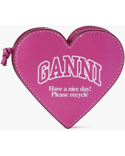 Ganni Funny Heart Shocking Pink Leather Coin Purse
