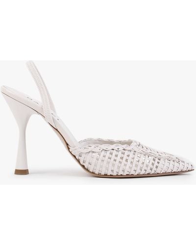 Daniel Tiffi White Leather Woven Sling Back Heeled Shoes