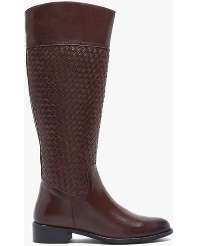 Daniel Solar Brown Leather Woven Knee Boots