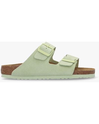 Birkenstock Arizona Faded Lime Suede Two Bar Mules - Green