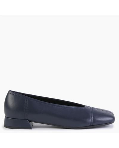 Daniel Angled Navy Leather Square Toe Pumps - Blue