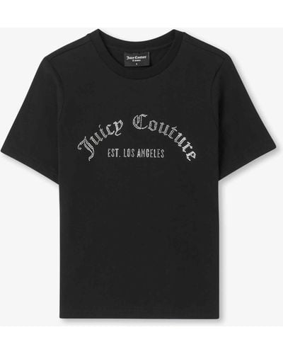 Juicy Couture Noah Arched Diamante Cotton T Shirt - Black