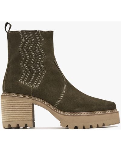 Alpe Airedale Khaki Suede Platform Heeled Boots - Green