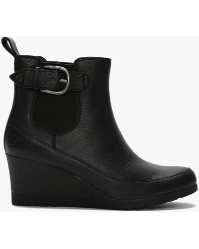 UGG Arleta Black Leather Wedge Ankle Boots