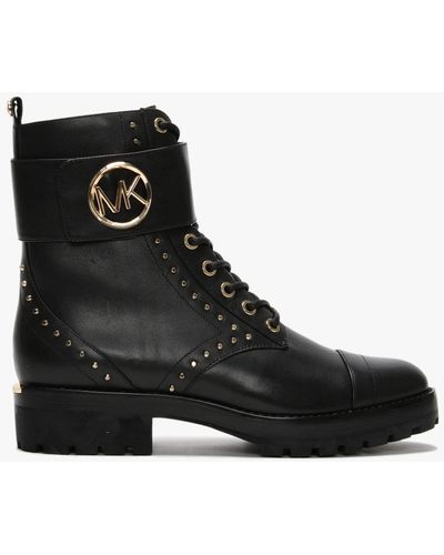 Michael Kors Tatum Black Leather Combat Boots