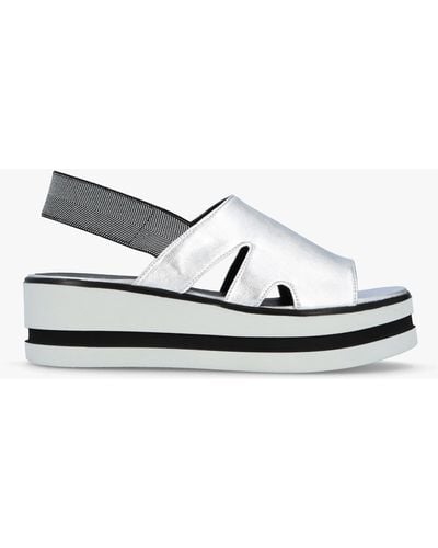 Daniel Slinger Silver Leather Low Wedge Sandals - White