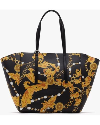 Versace Chain Couture Print Black Tote Bag